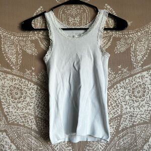 Brandy Melville White Lace Trim Ribbed Cotton Tank Top